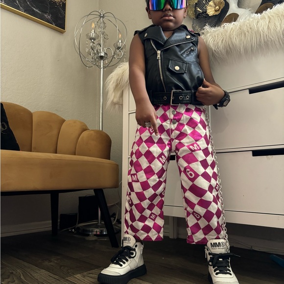 Electric Pink Maison Margiela Mm6 checkerboard pants size 4T in great condition - Picture 3 of 3